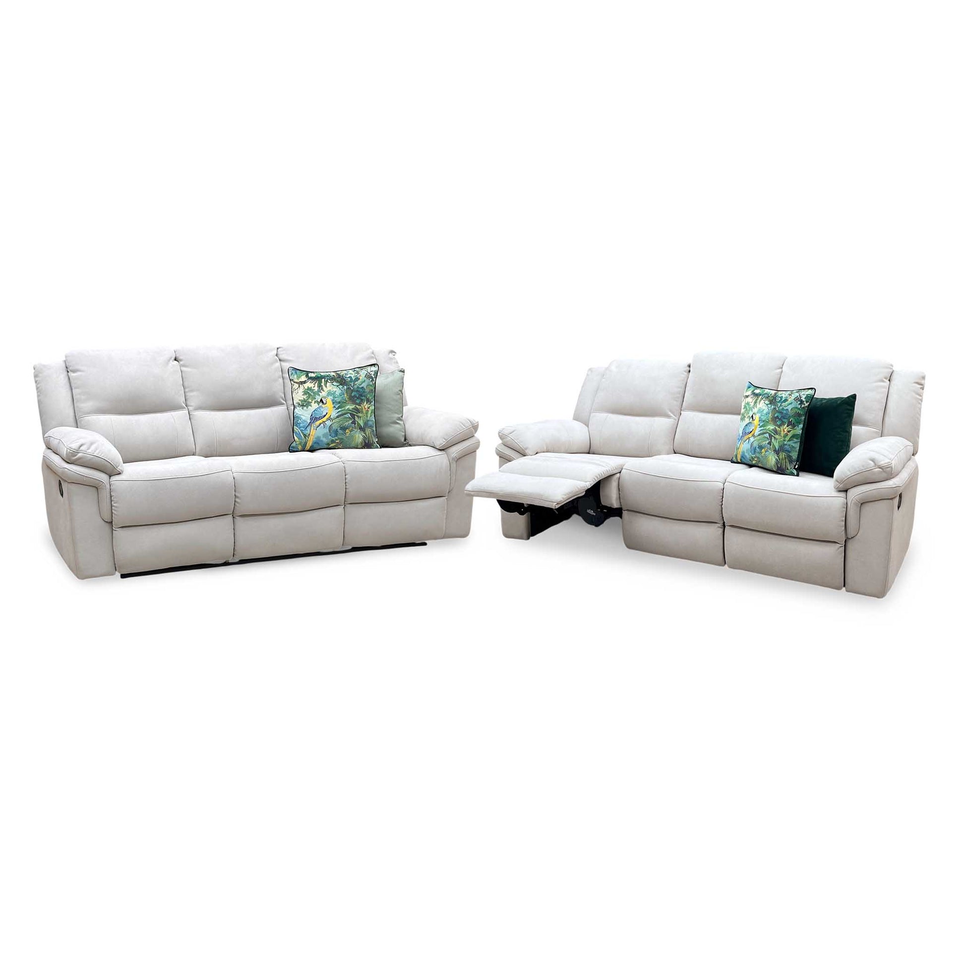 ‘Albion’ Grey Chenille Fabric 3 + 3 Seater High Back Manual Recliner Sofa Set Very.com