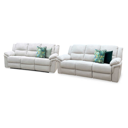 ‘Albion’ Grey Chenille Fabric 3 + 3 Seater High Back Manual Recliner Sofa Set Very.com