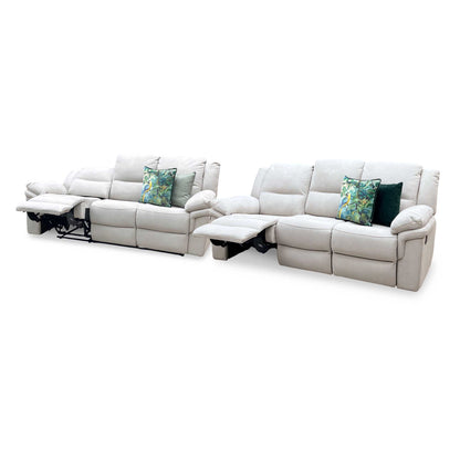 ‘Albion’ Grey Chenille Fabric 3 + 3 Seater High Back Manual Recliner Sofa Set Very.com
