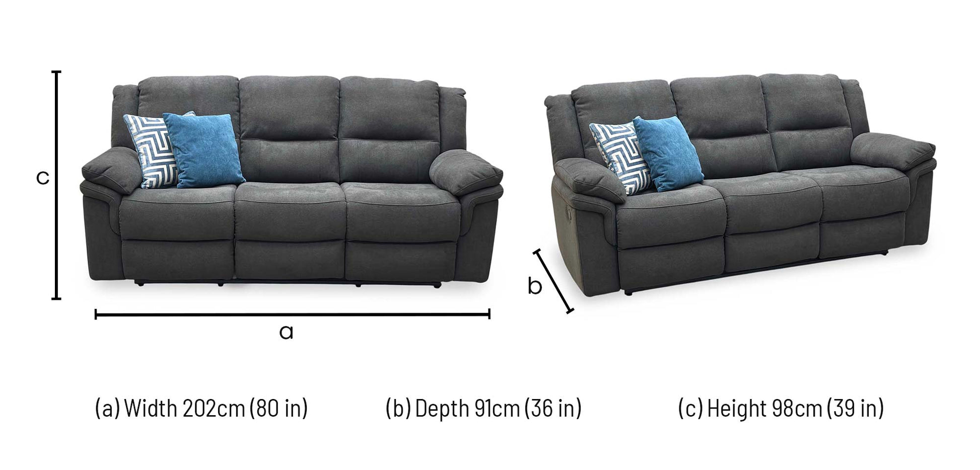 ‘Albion’ Charcoal Grey Chenille Fabric 3 Seater High Back Manual Recliner Sofa Very.com