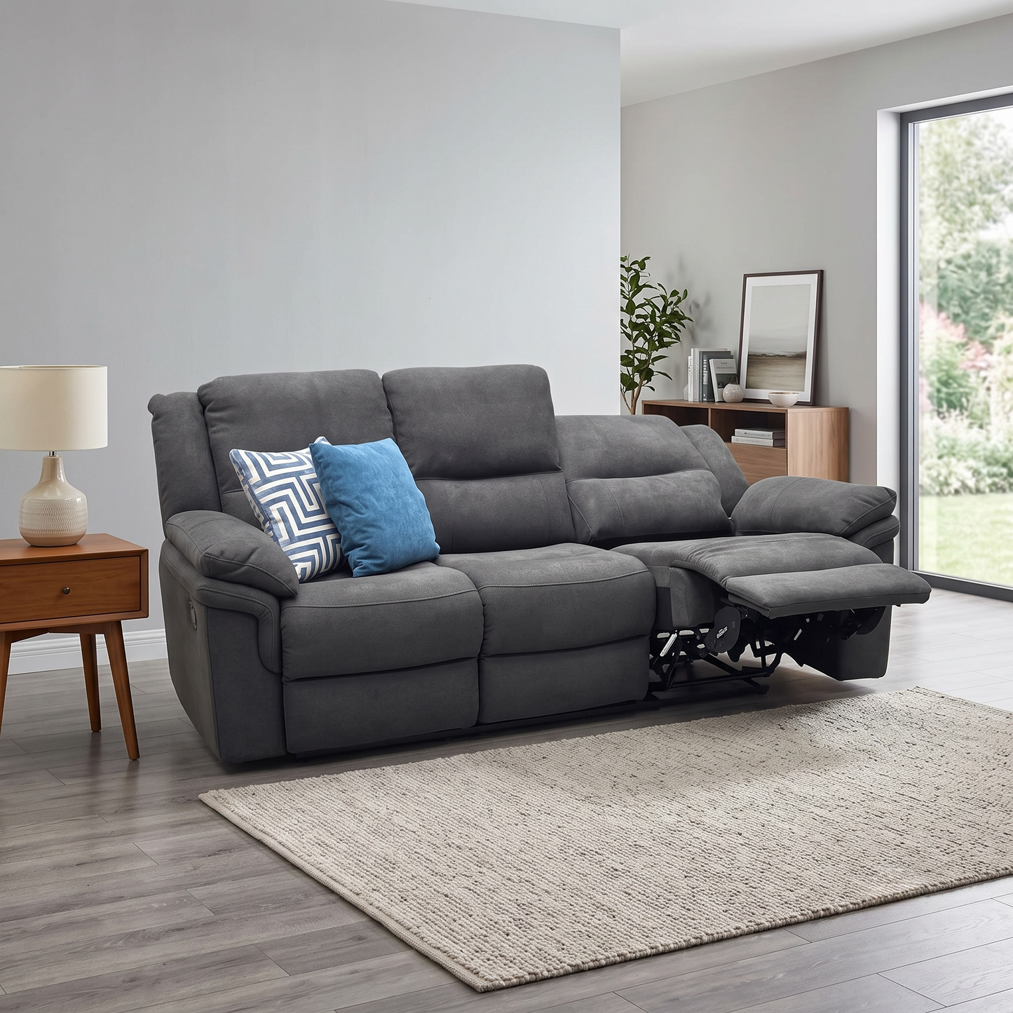 ‘Albion’ Charcoal Grey Chenille Fabric 3 Seater High Back Manual Recliner Sofa Very.com