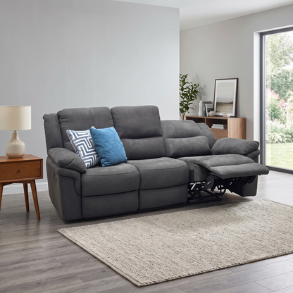 ‘Albion’ Charcoal Grey Chenille Fabric 3 Seater High Back Manual Recliner Sofa Very.com