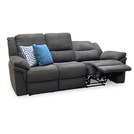 ‘Albion’ Charcoal Grey Chenille Fabric 3 Seater High Back Manual Recliner Sofa Very.com