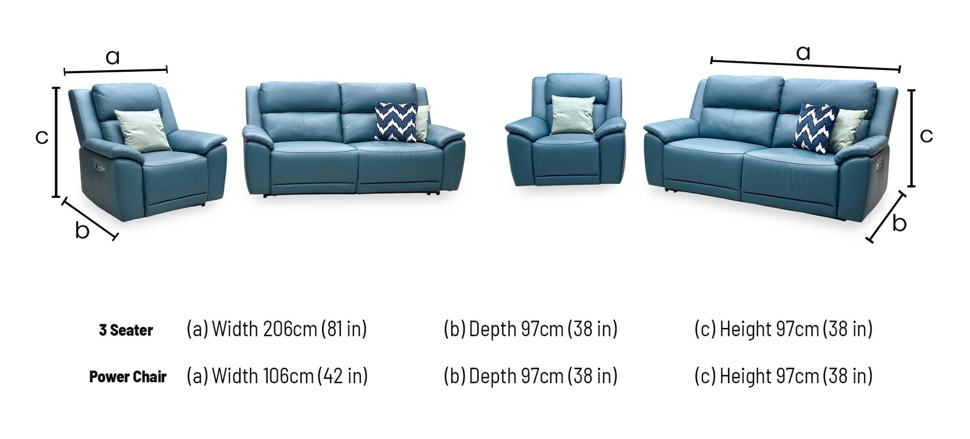 ‘Utah’ Midnight Jade Teal Matte Le-9324 Leather 3 Seater Power Recliner Sofa with Power Headrest and Power Lumbar + Power Chair with Heated Seat Furniture Village
