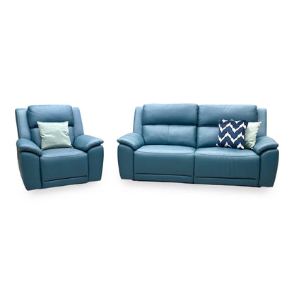 ‘Utah’ Midnight Jade Teal Matte Le-9324 Leather 3 Seater Power Recliner Sofa with Power Headrest and Power Lumbar + Power Chair with Heated Seat Furniture Village