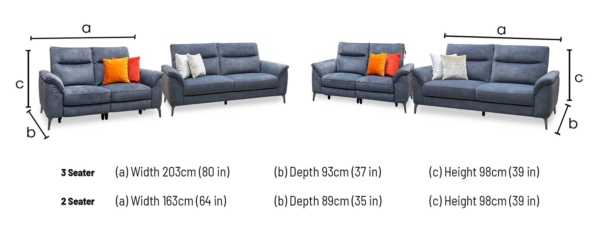 ‘Morgan’ Dexter Shadow Charcoal Grey Fabric 2 + 3 Seater Sofa Set - Power Recliner Sofa & Standard Sofa Furniture Village