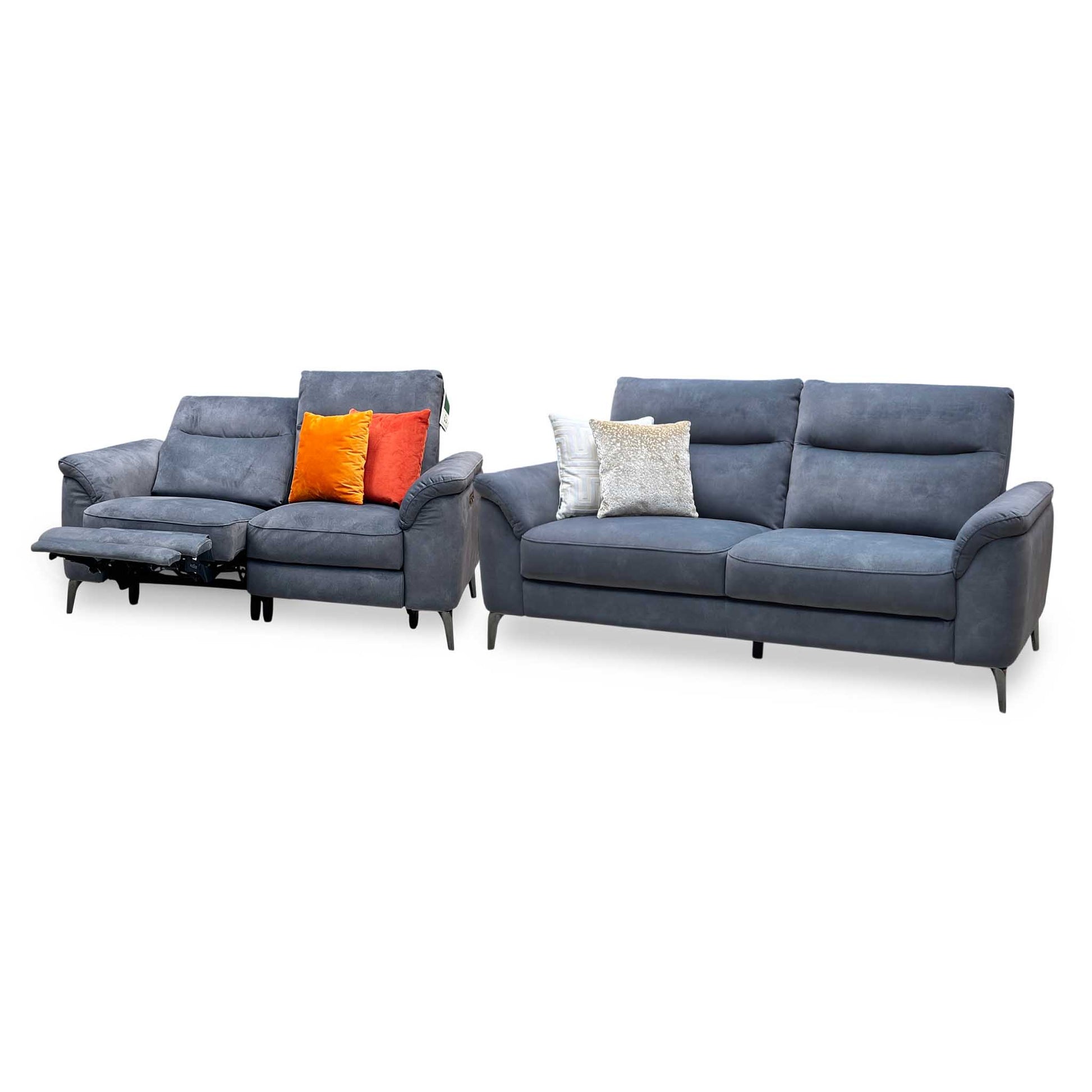 ‘Morgan’ Dexter Shadow Charcoal Grey Fabric 2 + 3 Seater Sofa Set - Power Recliner Sofa & Standard Sofa Furniture Village