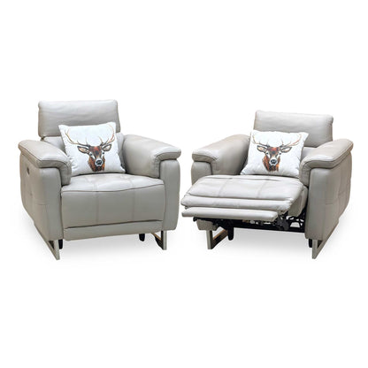‘Moet’ Cat-40_08 Oyster Leather Power Recliner Chairs with Telescopic Headrest - Set of 2 Furniture Village