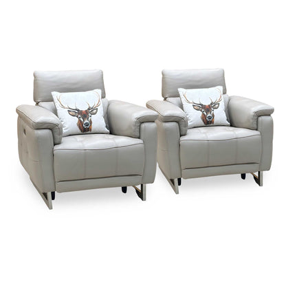 ‘Moet’ Cat-40_08 Oyster Leather Power Recliner Chairs with Telescopic Headrest - Set of 2 Furniture Village