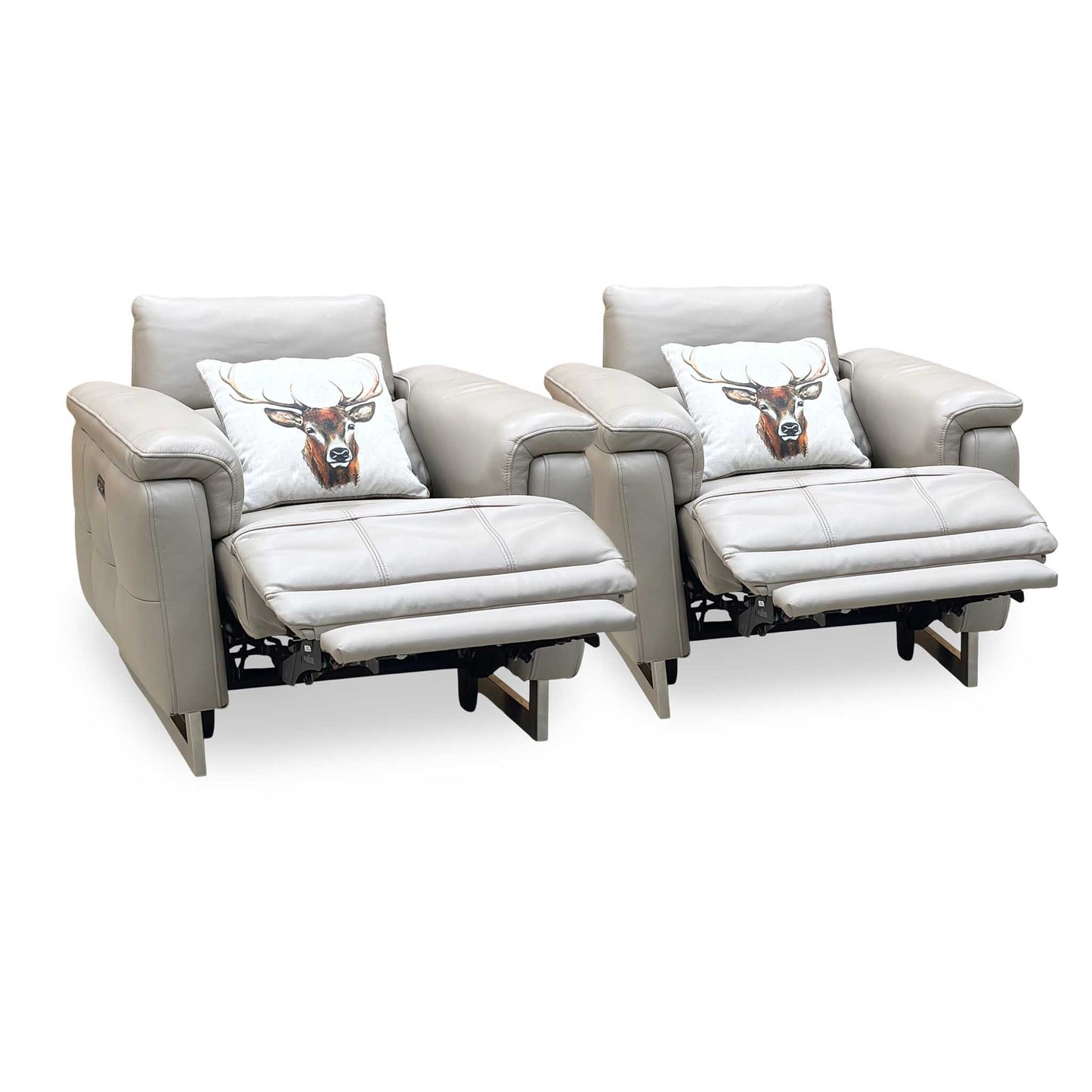 ‘Moet’ Cat-40_08 Oyster Leather Power Recliner Chairs with Telescopic Headrest - Set of 2 Furniture Village