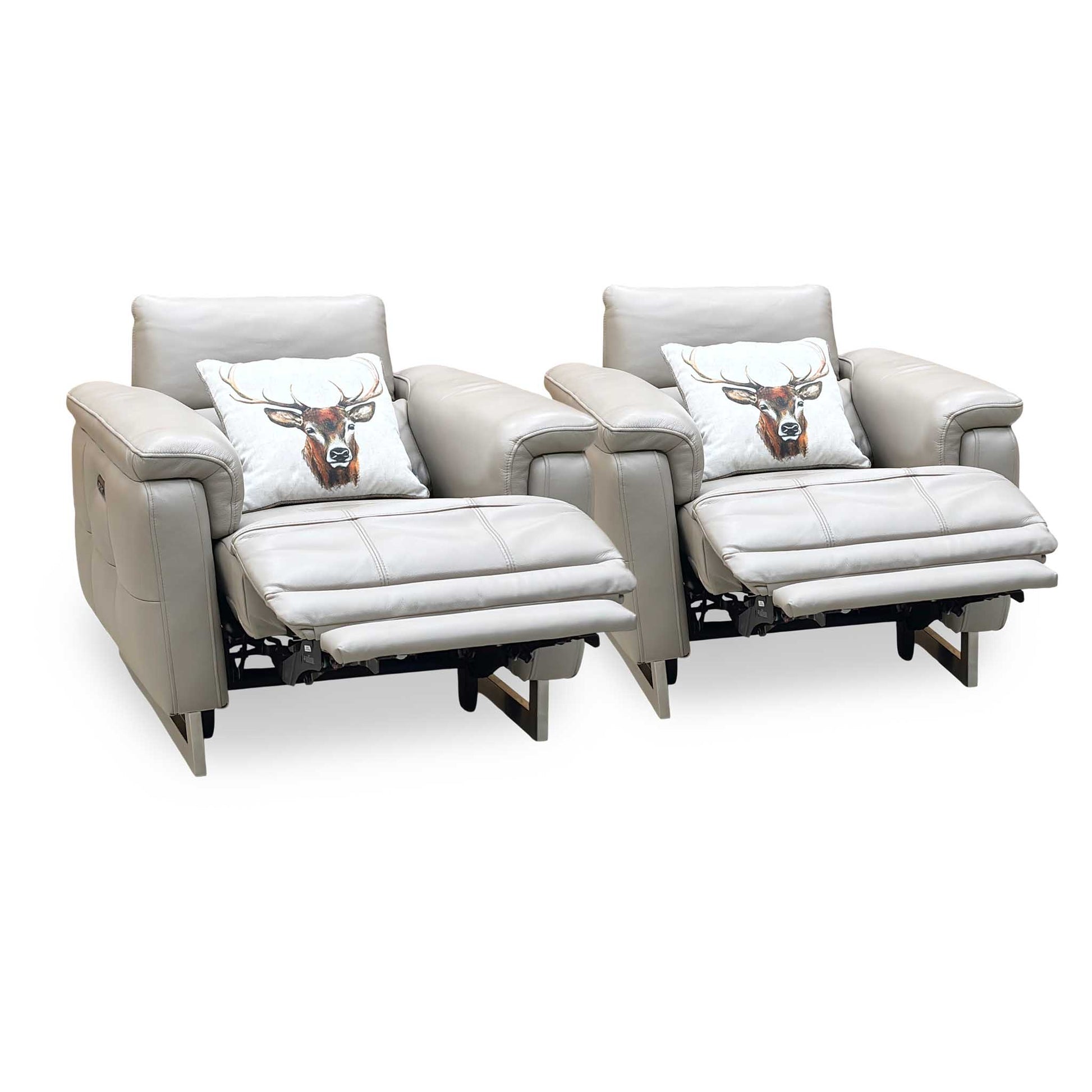 ‘Moet’ Cat-40_08 Oyster Leather Power Recliner Chairs with Telescopic Headrest - Set of 2 Furniture Village