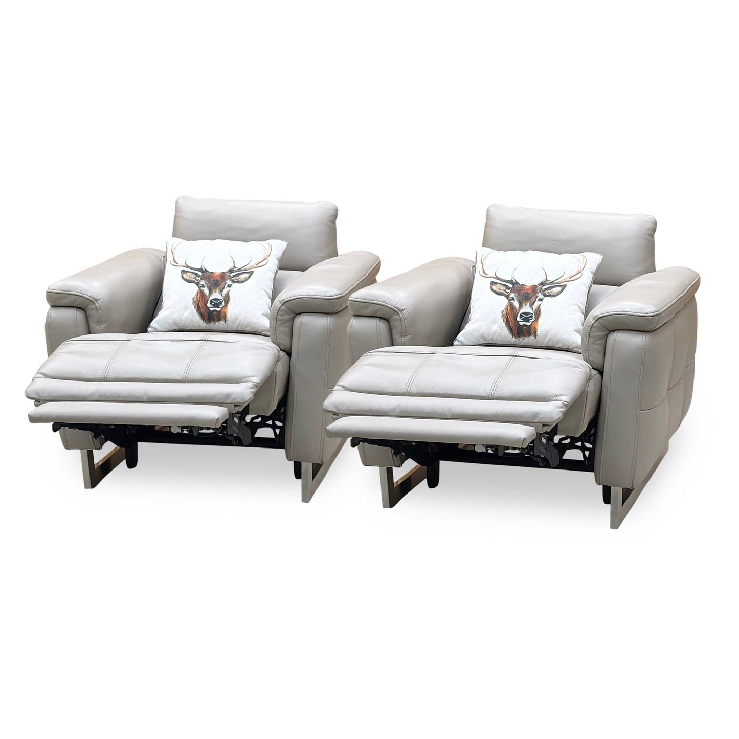 ‘Moet’ Cat-40_08 Oyster Leather Power Recliner Chairs with Telescopic Headrest - Set of 2 Furniture Village