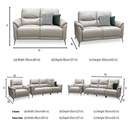 ‘Daytona’ Cat-40_08 Oyster Leather Set: 3 Seater Power Recliner + 2 Seater Standard Sofa with Chair Sofa Set Furniture Village