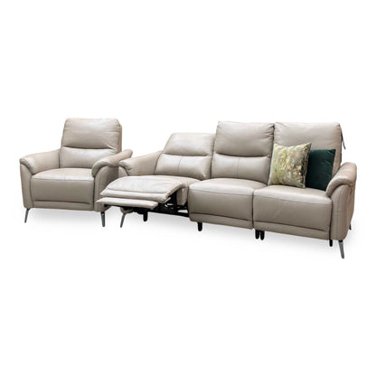 ‘Daytona’ Cat-40_08 Oyster Leather 3 Seater Power Recliner Sofa + Chair Furniture Village