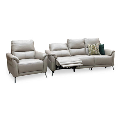 ‘Daytona’ Cat-40_08 Oyster Leather 3 Seater Power Recliner Sofa + Chair Furniture Village