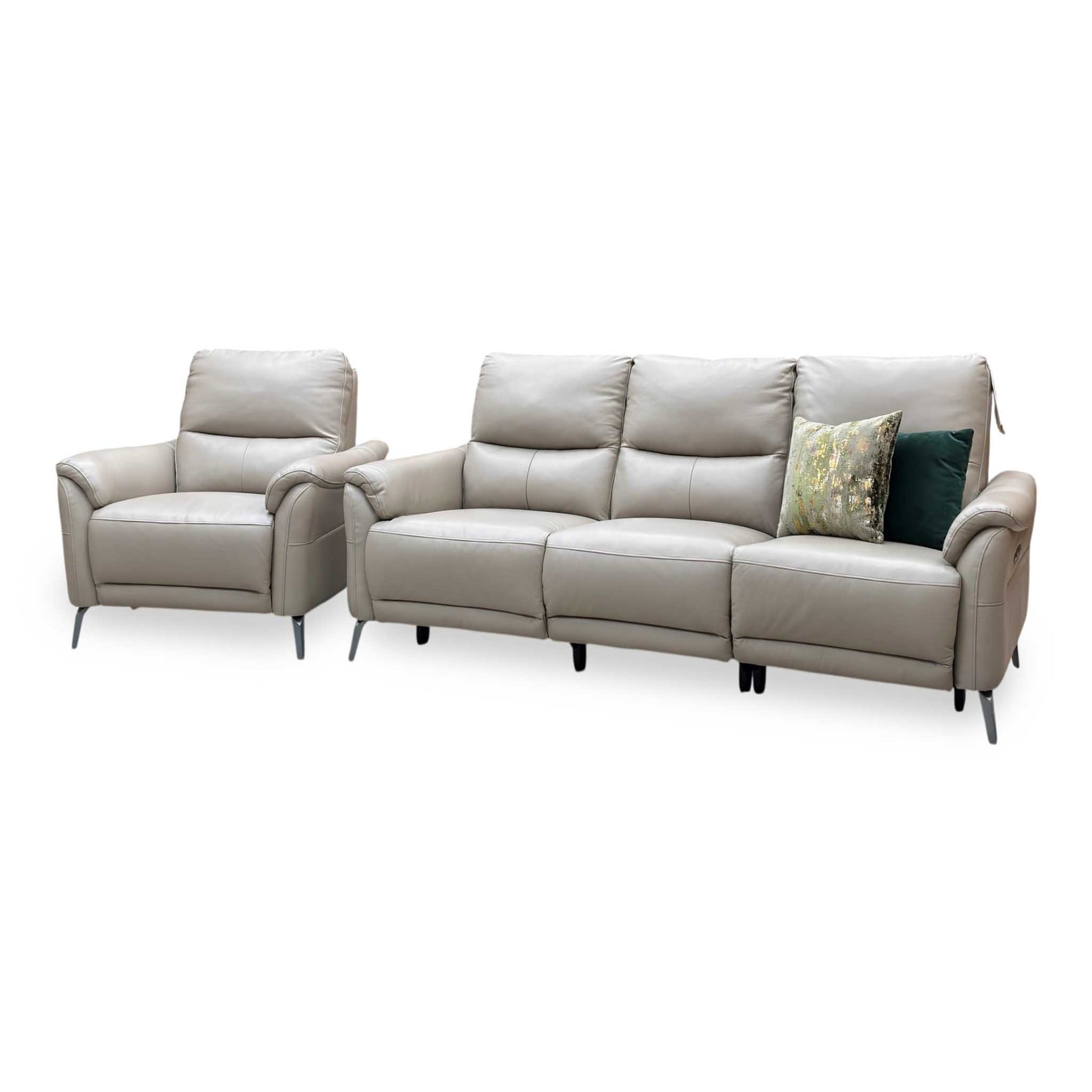 ‘Daytona’ Cat-40_08 Oyster Leather 3 Seater Power Recliner Sofa + Chair Furniture Village