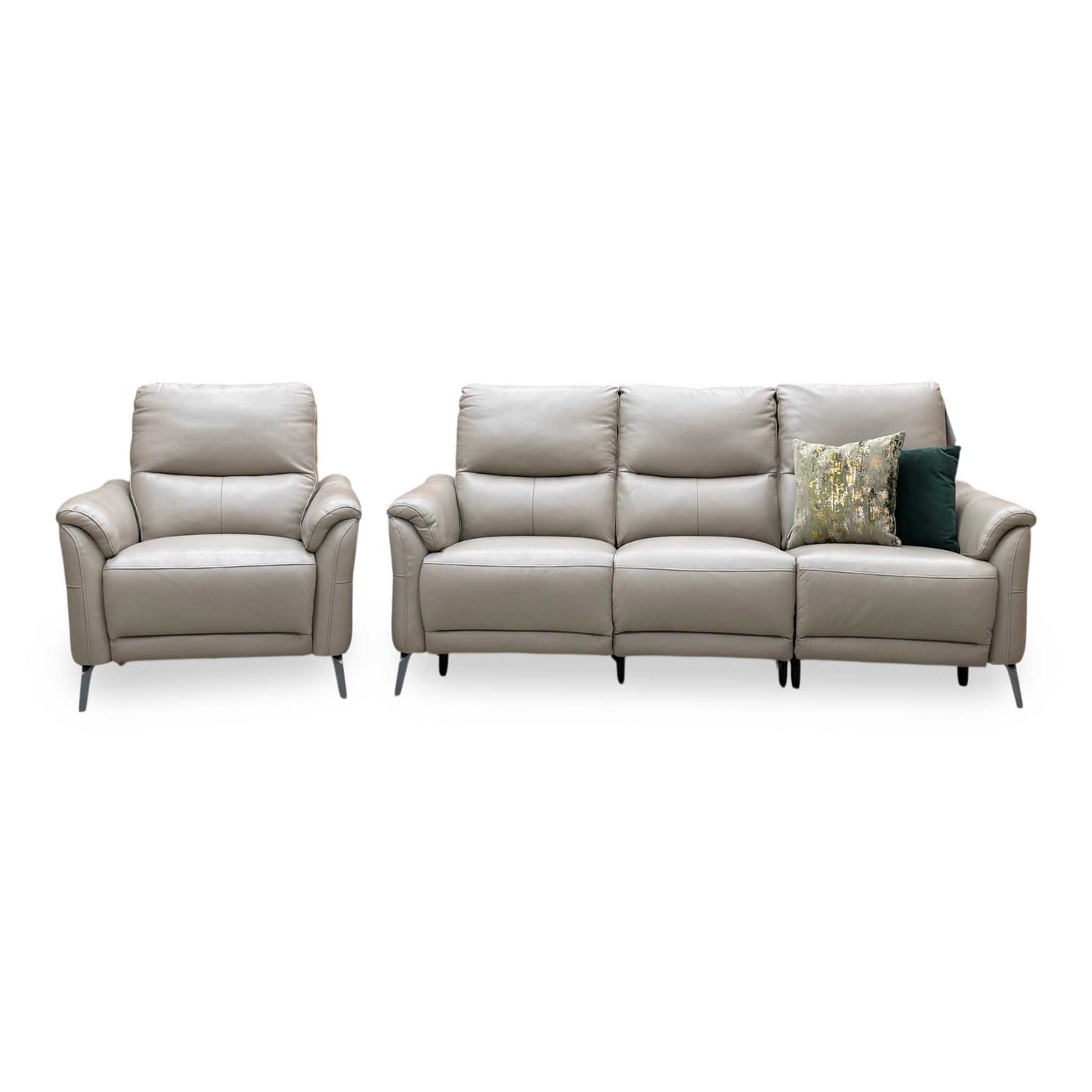 ‘Daytona’ Cat-40_08 Oyster Leather 3 Seater Power Recliner Sofa + Chair Furniture Village