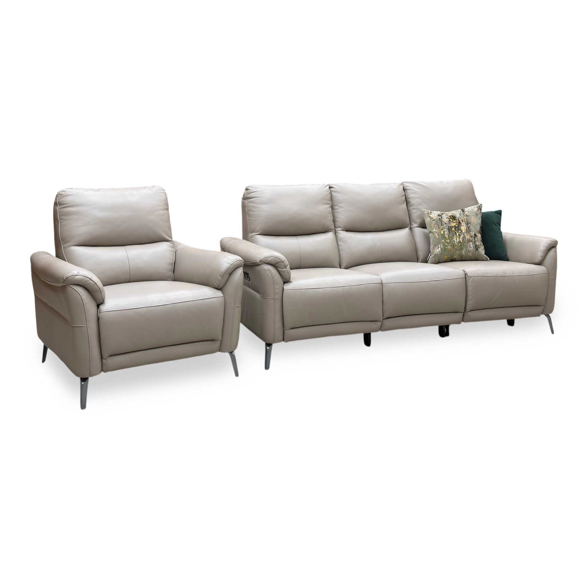 ‘Daytona’ Cat-40_08 Oyster Leather 3 Seater Power Recliner Sofa + Chair Furniture Village