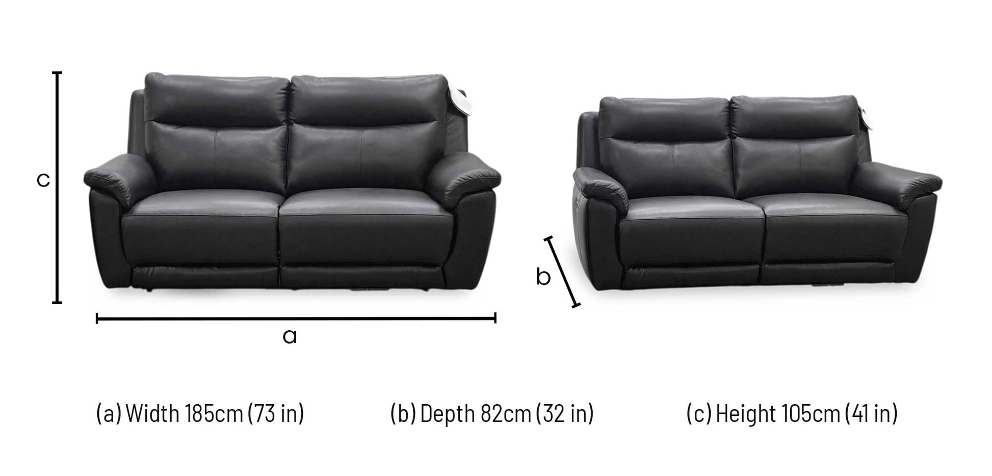 ‘Bobby’ Black Leather 3 Seater Power Recliner Sofa Direct From Manufacturer