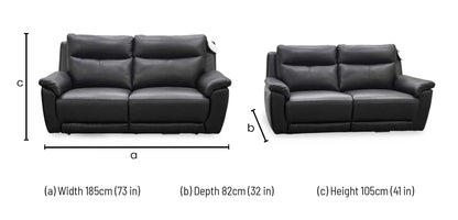 ‘Bobby’ Black Leather 3 Seater Power Recliner Sofa Direct From Manufacturer