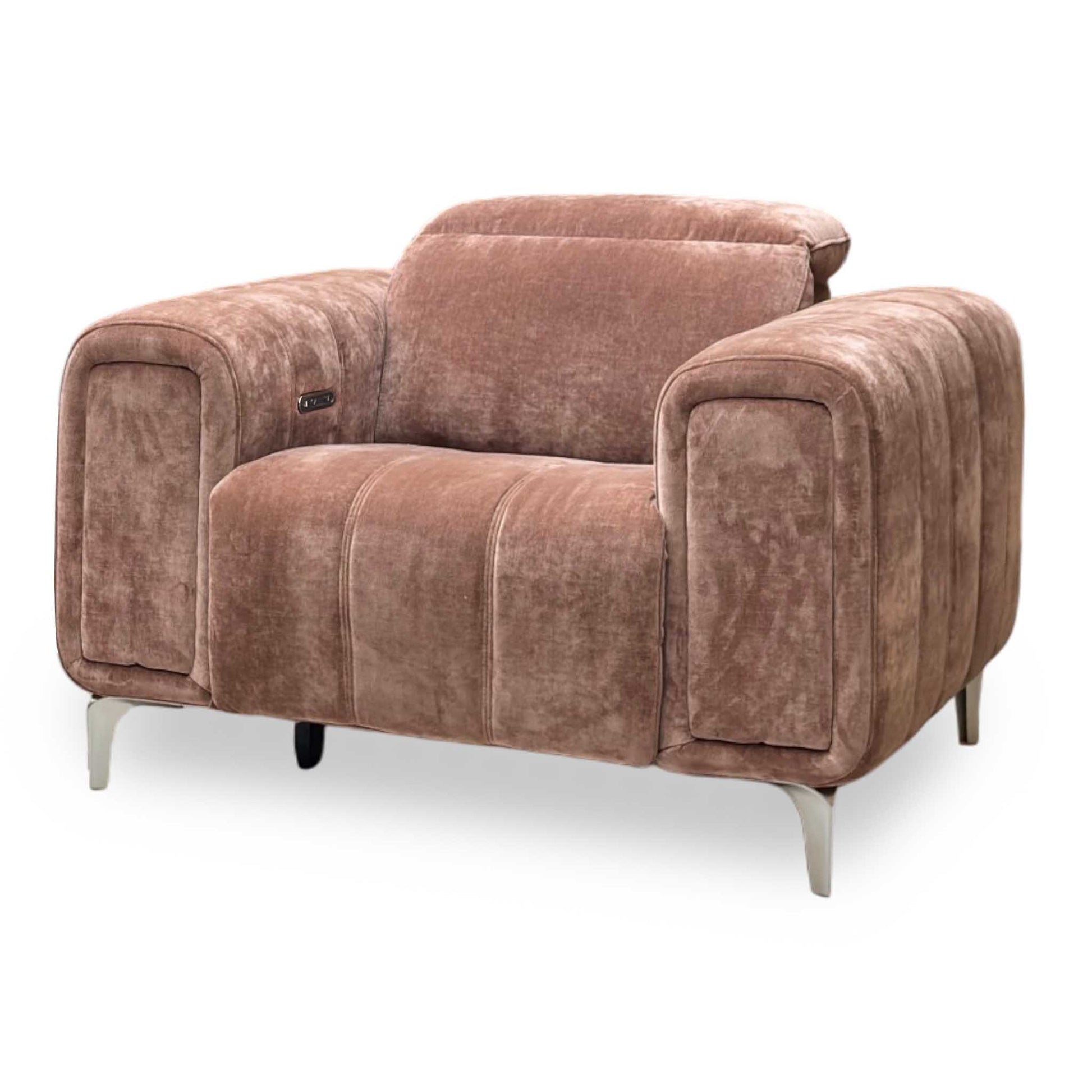 ‘Elphaba’ Manhattan Burnt Sienna Orange Fabric Recliner Chair with Storage Arms Furniture Village