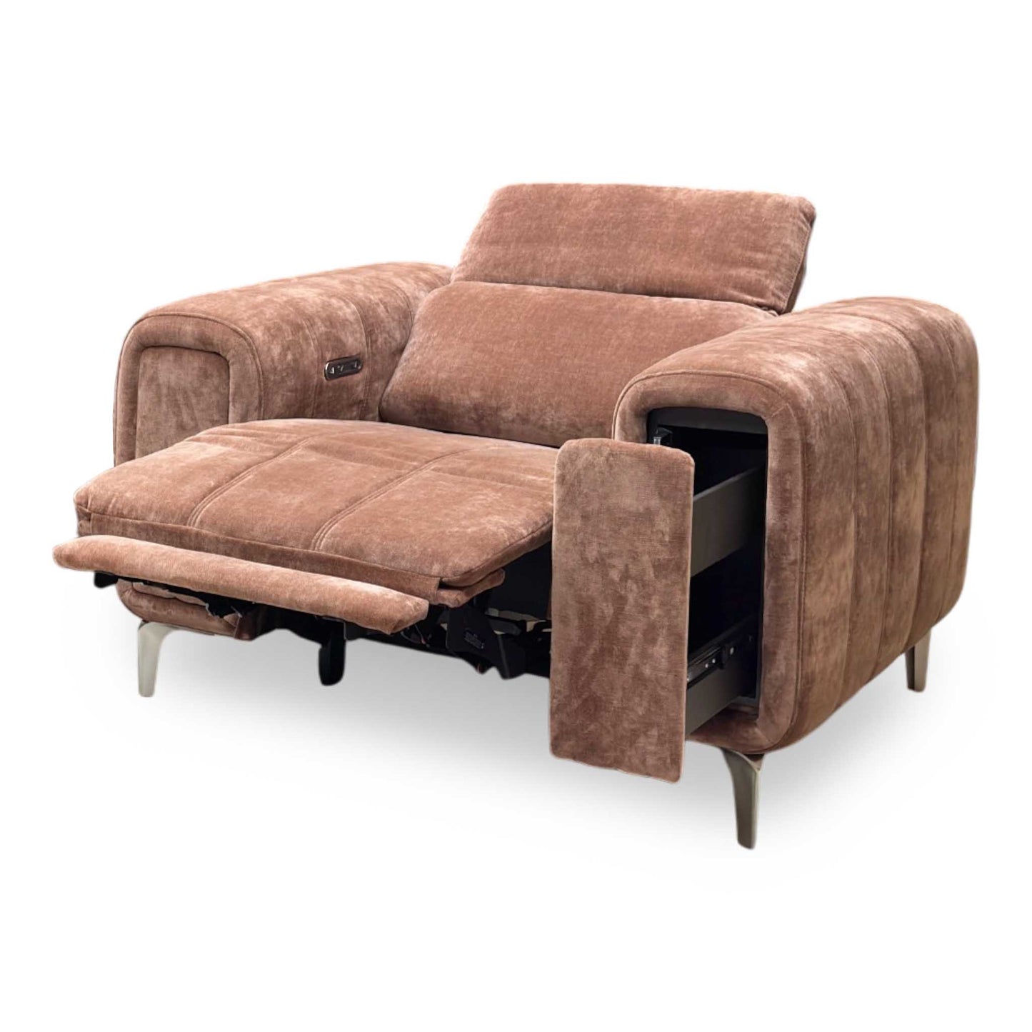 ‘Elphaba’ Manhattan Burnt Sienna Orange Fabric Recliner Chair with Storage Arms Furniture Village