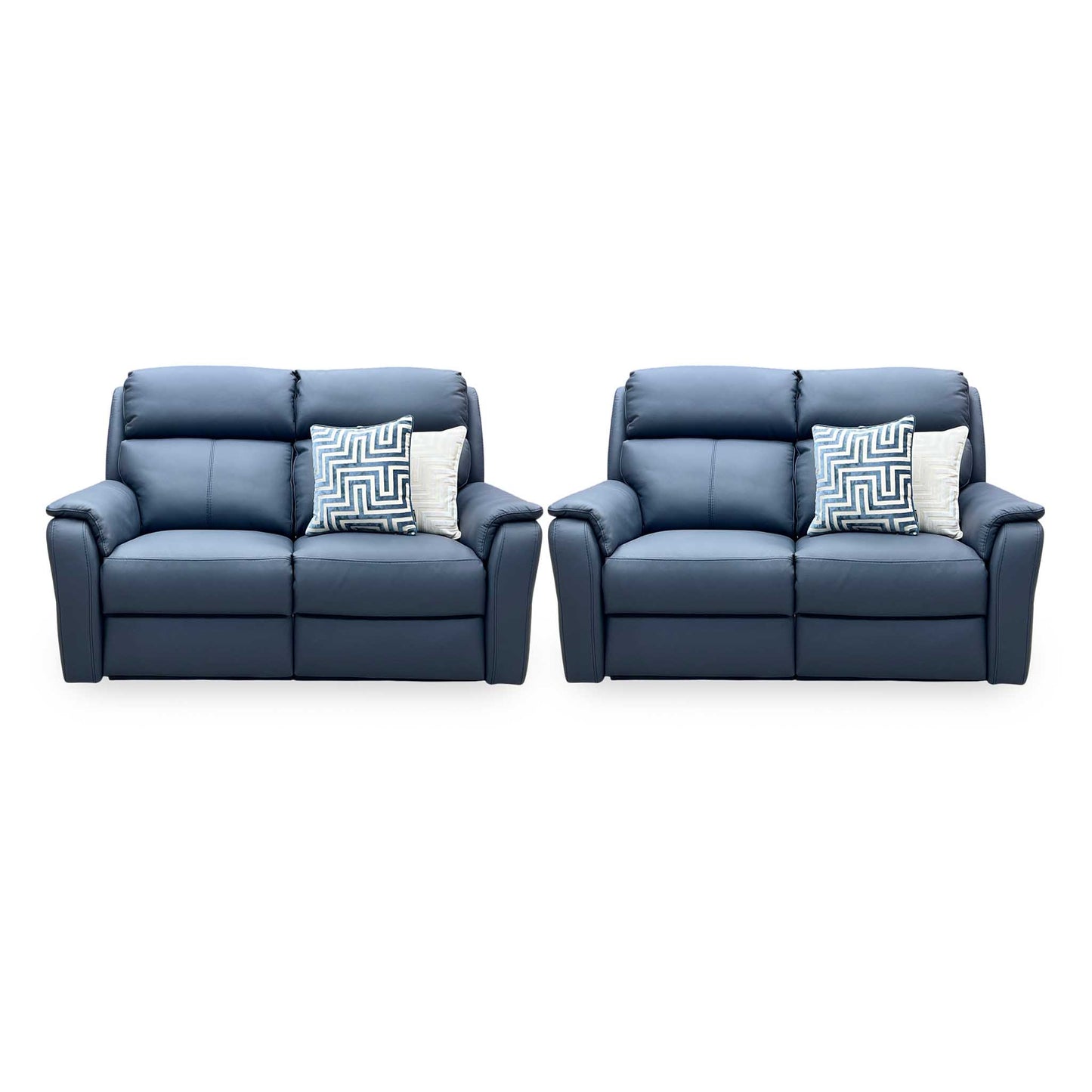 Nicoletti ‘Vito’ Torello Blu 81 Blue Leather 2 + 2 Seater Power Recliner Sofa Set with Power Headrests and Power Lumbar Furniture Village