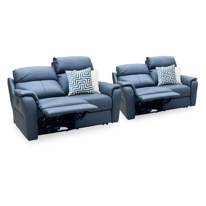 Nicoletti ‘Vito’ Torello Blu 81 Blue Leather 2 + 2 Seater Power Recliner Sofa Set with Power Headrests and Power Lumbar Furniture Village