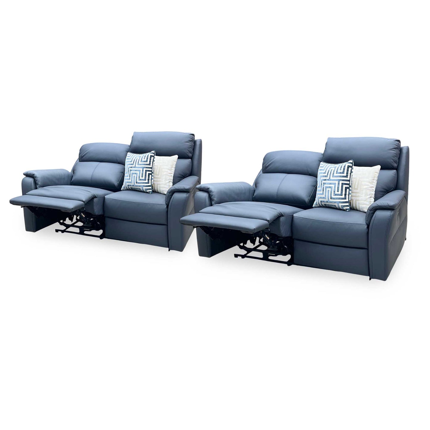 Nicoletti ‘Vito’ Torello Blu 81 Blue Leather 2 + 2 Seater Power Recliner Sofa Set with Power Headrests and Power Lumbar Furniture Village