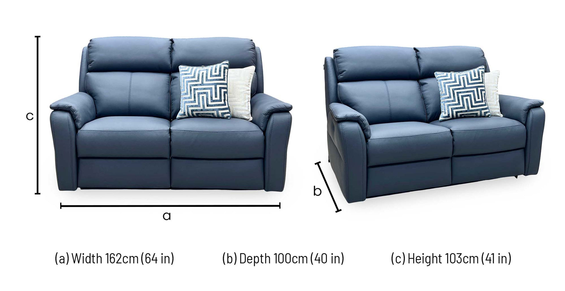 Nicoletti ‘Vito’ Torello Blu 81 Blue Leather 2 Seater Power Recliner Sofa with Power Headrests and Power Lumbar Sofology