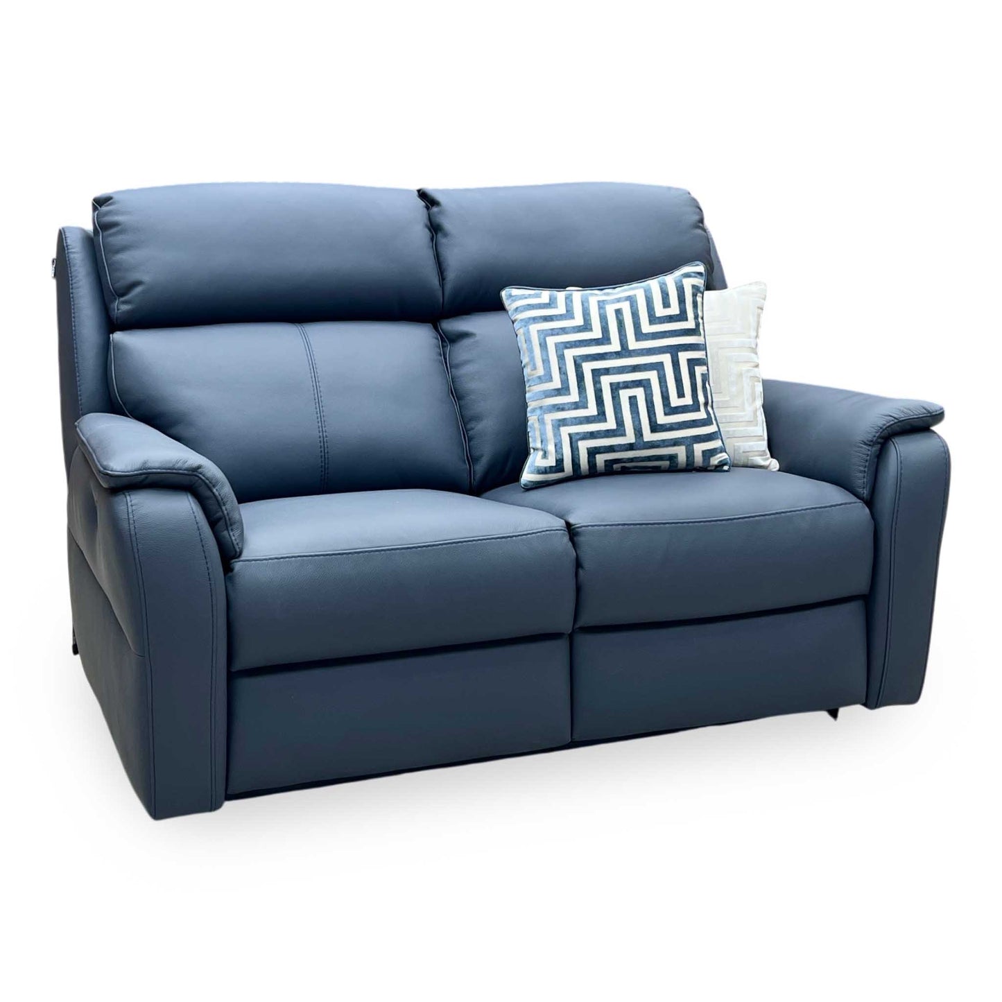 Nicoletti ‘Vito’ Torello Blu 81 Blue Leather 2 Seater Power Recliner Sofa with Power Headrests and Power Lumbar Sofology