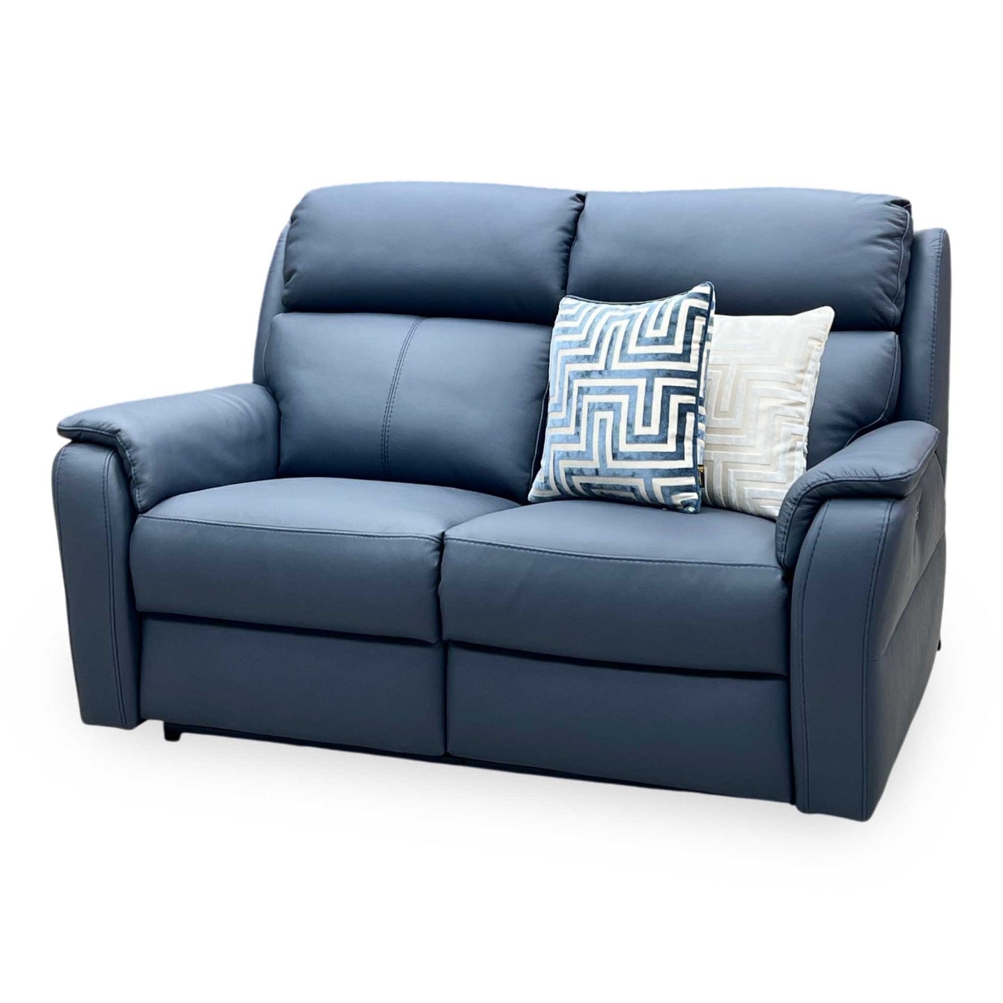 Nicoletti ‘Vito’ Torello Blu 81 Blue Leather 2 Seater Power Recliner Sofa with Power Headrests and Power Lumbar Sofology
