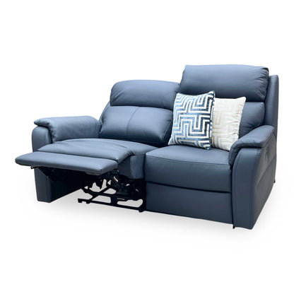 Nicoletti ‘Vito’ Torello Blu 81 Blue Leather 2 Seater Power Recliner Sofa with Power Headrests and Power Lumbar Sofology