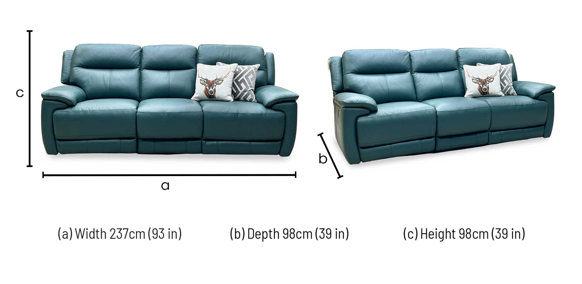 World of Leather ‘Touch’ Bv-301e Lake Green Leather 3 Seater Power Recliner Sofa Furniture Village