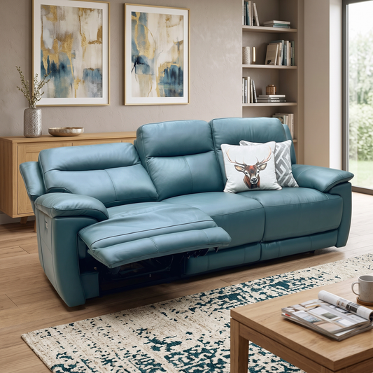 World of Leather ‘Touch’ Bv-301e Lake Green Leather 3 Seater Power Recliner Sofa Furniture Village