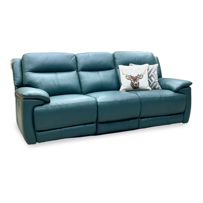 World of Leather ‘Touch’ Bv-301e Lake Green Leather 3 Seater Power Recliner Sofa Furniture Village