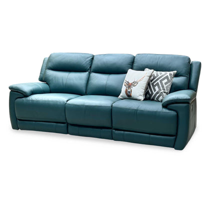 World of Leather ‘Touch’ Bv-301e Lake Green Leather 3 Seater Power Recliner Sofa Furniture Village