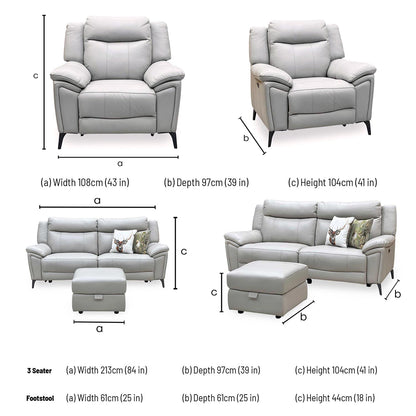‘Panache’ Lead Grey Cat-60_23 Leather 3 Seater Power Recliner + Chair with Power Headrest and Heated Seat & Storage Footstool Sofa Set Furniture Village
