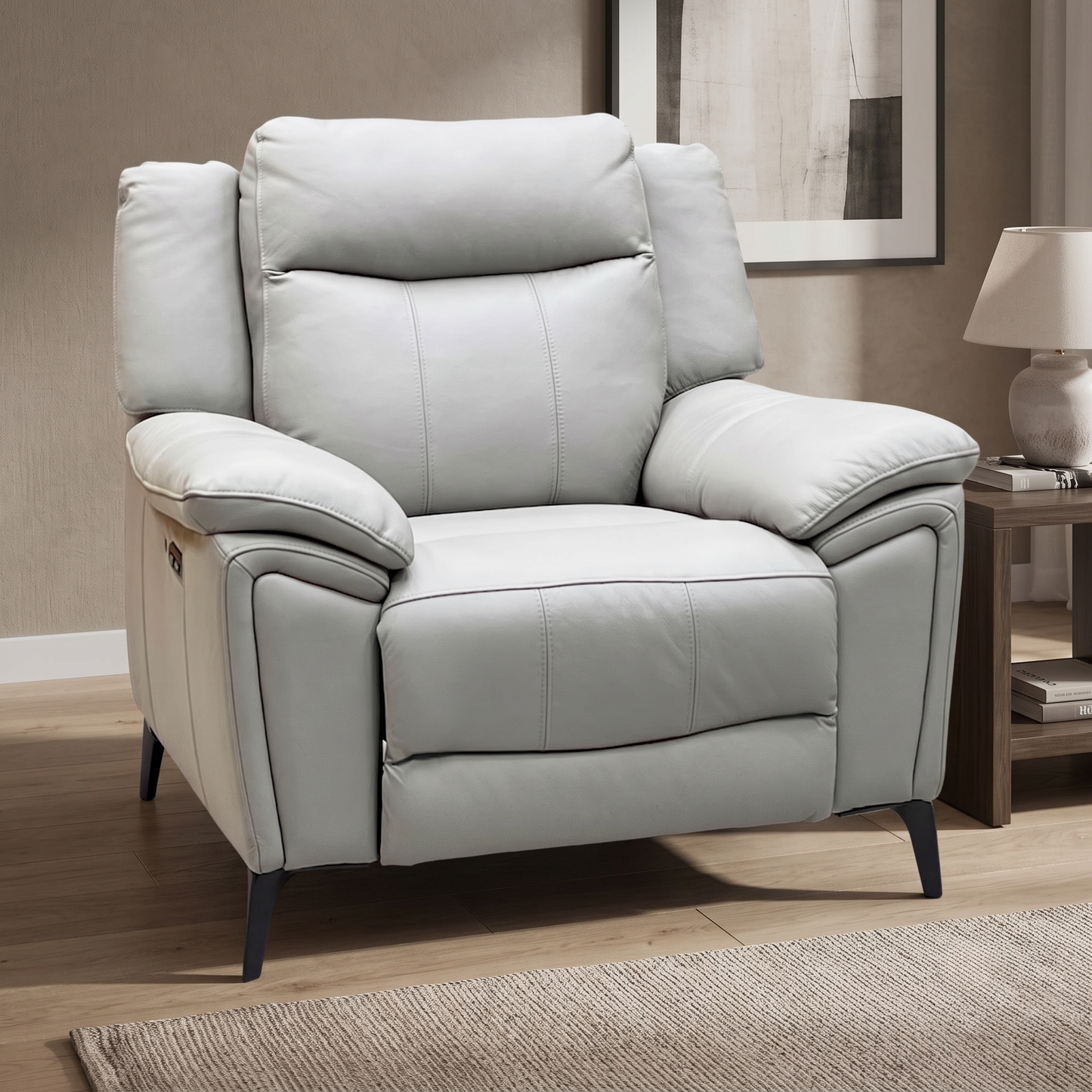 ‘Panache’ Lead Grey Cat-60_23 Leather Power Recliner Chair with Power Headrest and Heated Seat Furniture Village