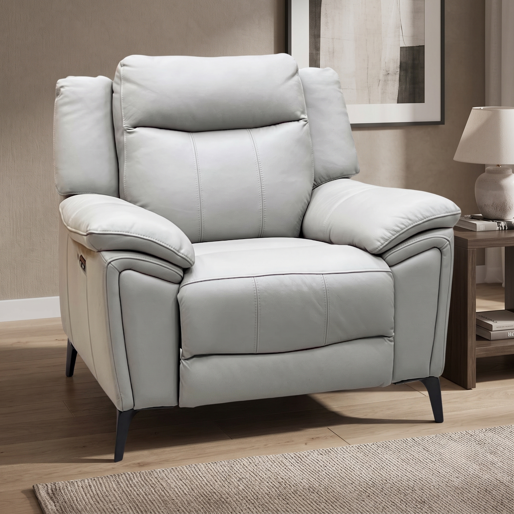 ‘Panache’ Lead Grey Cat-60_23 Leather Power Recliner Chair with Power Headrest and Heated Seat Furniture Village