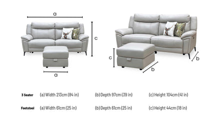 ‘Panache’ Lead Grey Cat-60_23 Leather 3 Seater Power Recliner Sofa + Storage Footstool Furniture Village