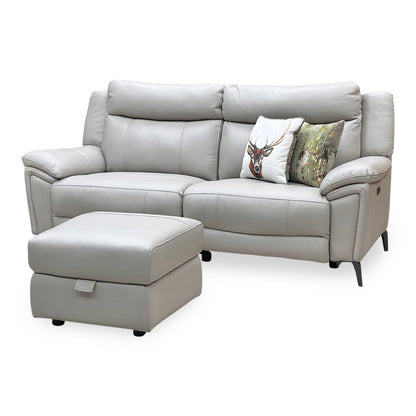 ‘Panache’ Lead Grey Cat-60_23 Leather 3 Seater Power Recliner Sofa + Storage Footstool Furniture Village