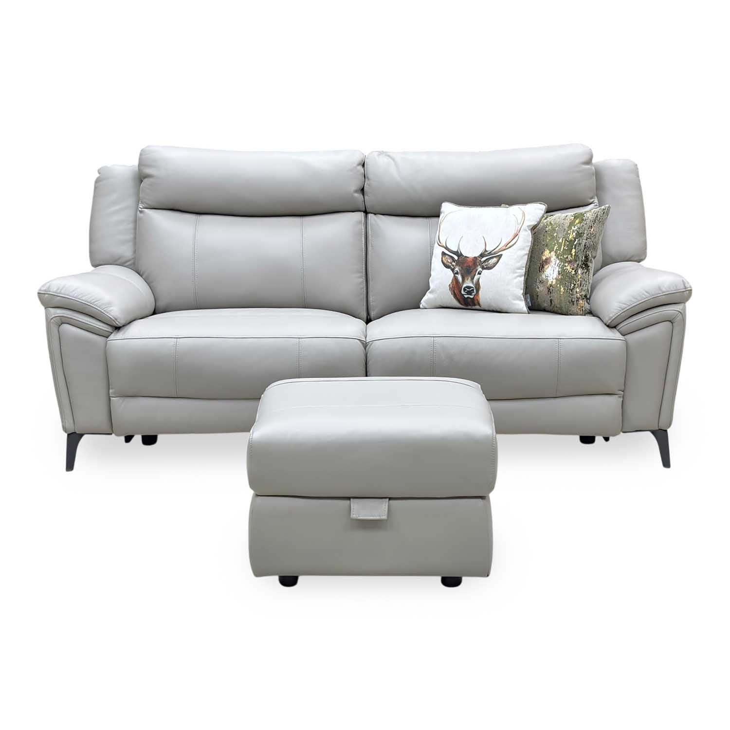 ‘Panache’ Lead Grey Cat-60_23 Leather 3 Seater Power Recliner Sofa + Storage Footstool Furniture Village