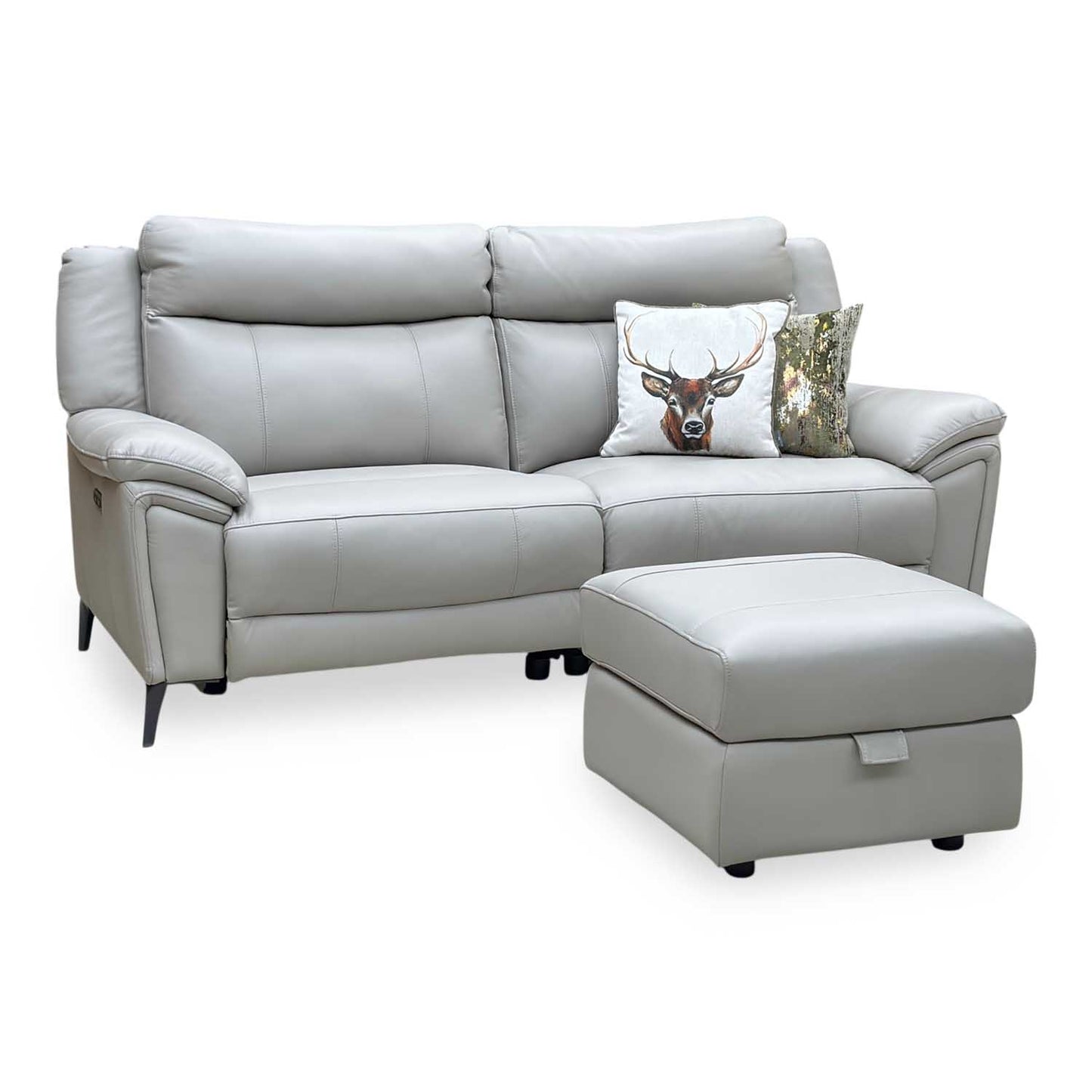 ‘Panache’ Lead Grey Cat-60_23 Leather 3 Seater Power Recliner Sofa + Storage Footstool Furniture Village