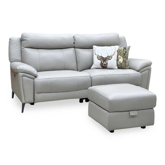 ‘Panache’ Lead Grey Cat-60_23 Leather 3 Seater Power Recliner Sofa + Storage Footstool Furniture Village