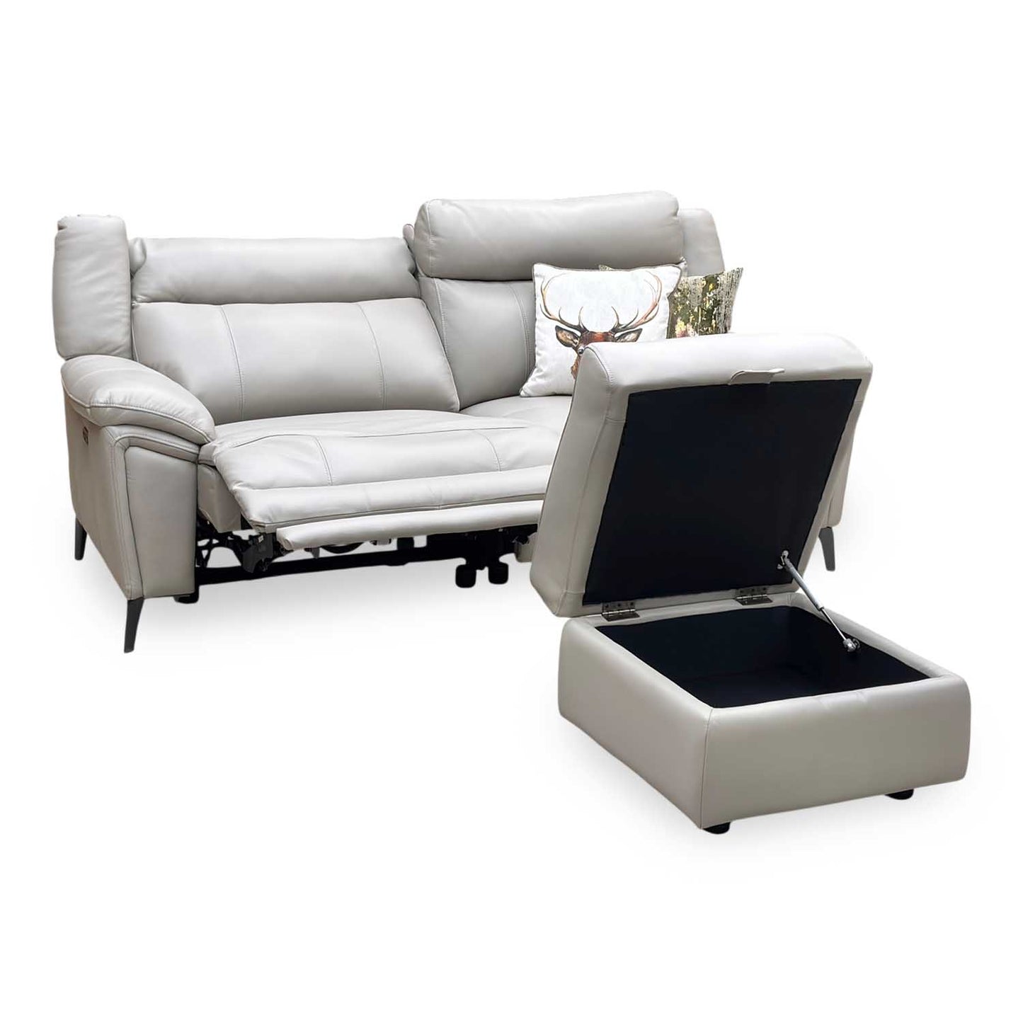 ‘Panache’ Lead Grey Cat-60_23 Leather 3 Seater Power Recliner Sofa + Storage Footstool Furniture Village