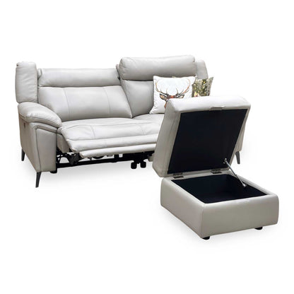 ‘Panache’ Lead Grey Cat-60_23 Leather 3 Seater Power Recliner Sofa + Storage Footstool Furniture Village
