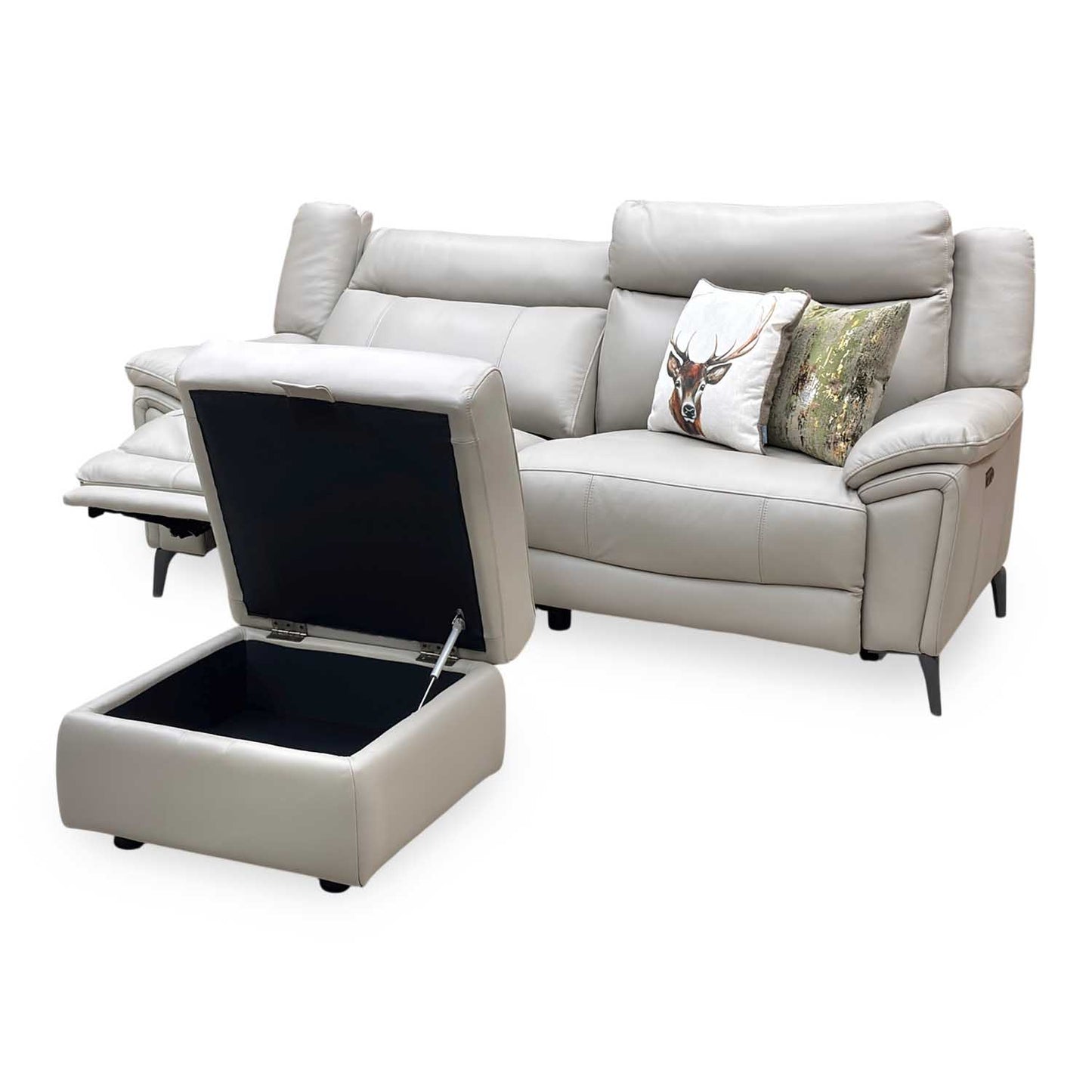 ‘Panache’ Lead Grey Cat-60_23 Leather 3 Seater Power Recliner Sofa + Storage Footstool Furniture Village