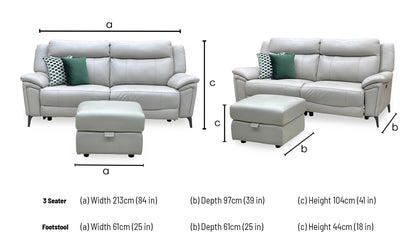 ‘Panache’ Lead Grey Cat-60_23 Leather 3 Seater Power Recliner Sofa + Storage Footstool Furniture Village