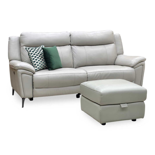 ‘Panache’ Lead Grey Cat-60_23 Leather 3 Seater Power Recliner Sofa + Storage Footstool Furniture Village
